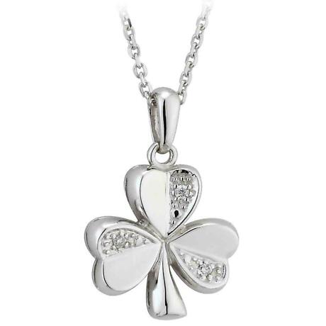 Product Image for Irish Necklace - 14k White Gold and Diamond Shamrock Pendant with Chain