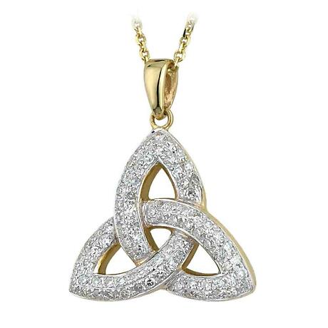 Celtic Pendant - 14k Yellow Gold and Micro Diamonds Trinity Knot Pendant with Chain