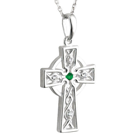 Product Image for Irish Necklace | Sterling Silver Crystal Spiral Celtic Cross Pendant