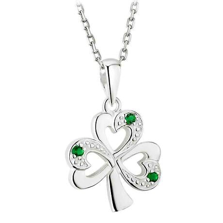 Product Image for Irish Necklace - Sterling Silver and Green Stone Shamrock Pendant with Chain