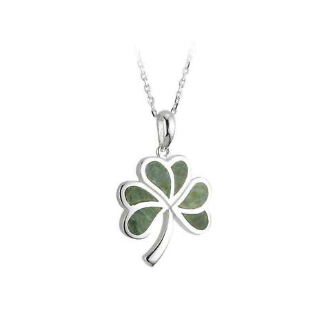 Irish Necklace - Sterling Silver Shamrock Connemara Marble Pendant