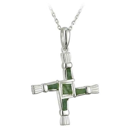 Irish Necklace - Sterling Silver Connemara Marble St. Bridget's Cross Pendant with Chain