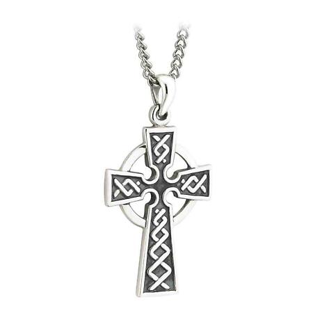 Product Image for First Communion Sterling Silver Embossed Celtic Cross Pendant with Chain