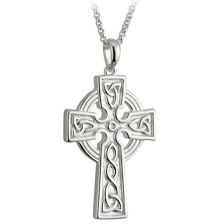 Product Image for Celtic Pendant - Sterling Silver Large Double Side Cross Pendant with Chain