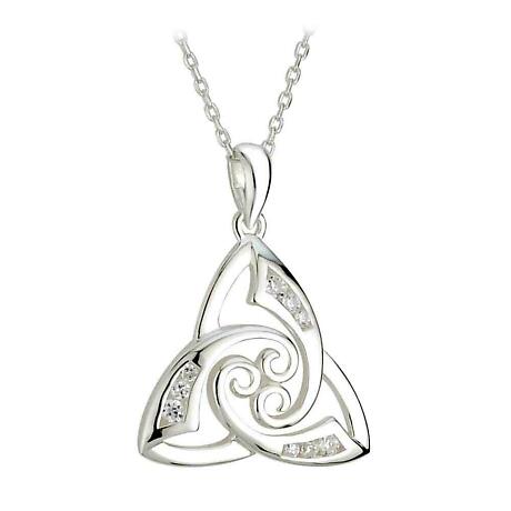 Celtic Pendant - Sterling Silver Cubic Zirconia Trinity Knot Twist Pendant with Chain