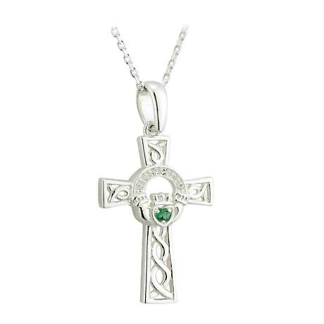 Product Image for Celtic Pendant - Sterling Silver and Crystal Claddagh Celtic Cross Necklace