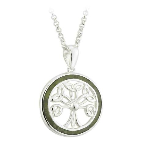 Celtic Pendant - Sterling Silver and Connemara Marble Tree of Life Irish Necklace