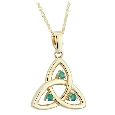 Celtic Necklace - 10k Gold Emerald Trinity Pendant