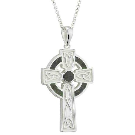 Irish Necklace - Sterling Silver Large Marble Cross Pendant
