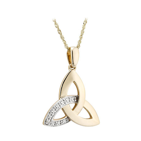 Irish Necklace | 14k Yellow Gold Trinity Knot Diamond Pendant