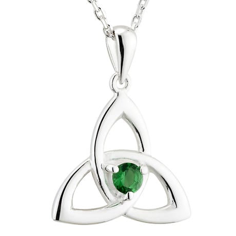 Irish Necklace | Sterling Silver Green Crystal Celtic Trinity Knot Pendant