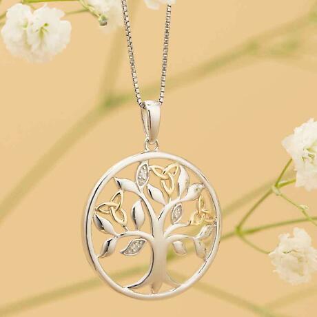Alternate Image 1 for Irish Necklace | Diamond Sterling Silver and 10k Yellow Gold Celtic Tree of Life Pendant