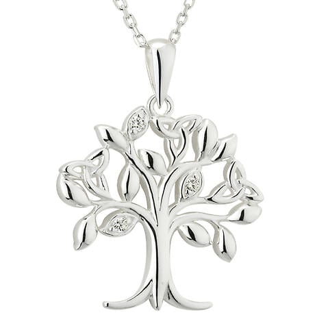 Celtic Necklace - Tree of Life Sterling Silver Crystal Irish Trinity Knot Pendant