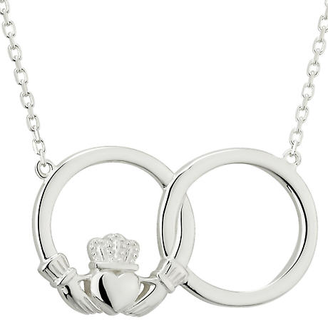 Irish Necklace - Sterling Silver Circle Claddagh Pendant