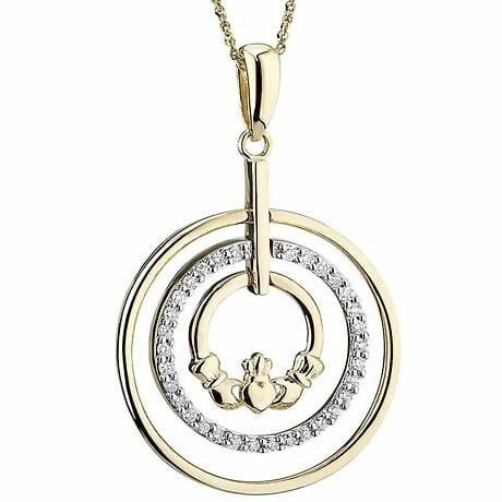 Product Image for Irish Necklace | 14k Yellow & White Gold Circle Claddagh Pendant