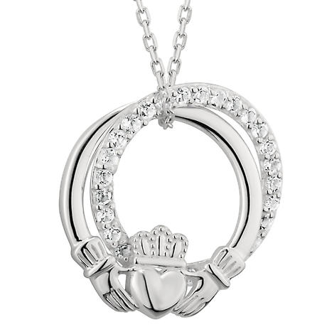 Product Image for Irish Necklace | Sterling Silver Crystal Circle Claddagh Pendant