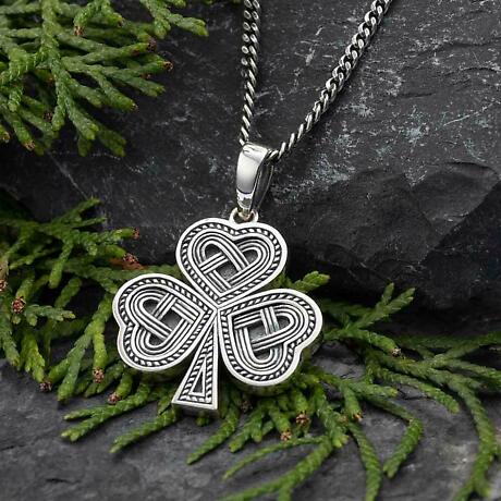 Alternate Image 1 for Mens Irish Jewelry | Sterling Silver Celtic Knot Shamrock Pendant