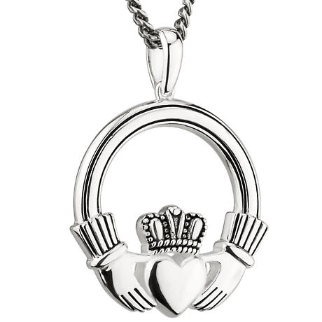 Irish Necklace | Sterling Silver Large Oxidized Claddagh Pendant