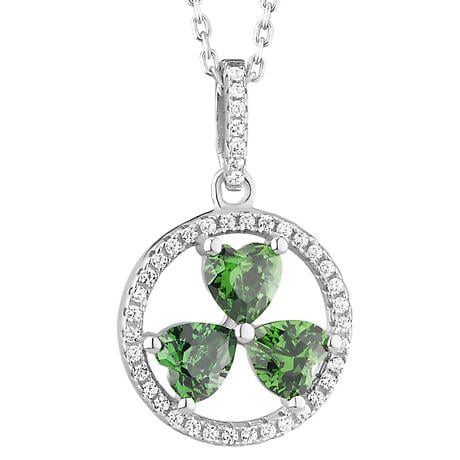 Irish Necklace | Sterling Silver Green Crystal Shamrock Pendant