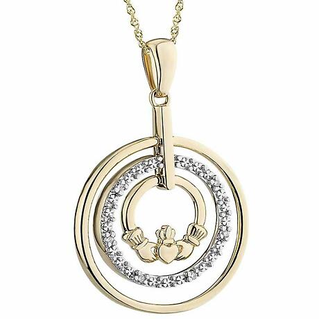 Product Image for Irish Necklace | 10k Yellow & White Gold Circle Claddagh Pendant