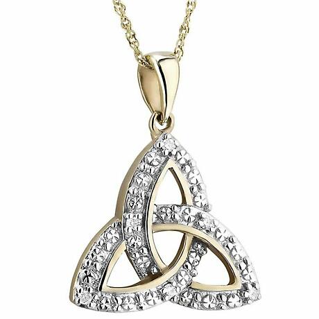 Product Image for Irish Necklace | 10k White & Yellow Gold Diamond & Emerald Trinity Knot Pendant