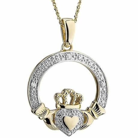 Product Image for Irish Necklace | 10k Gold Heart Diamond Claddagh Pendant