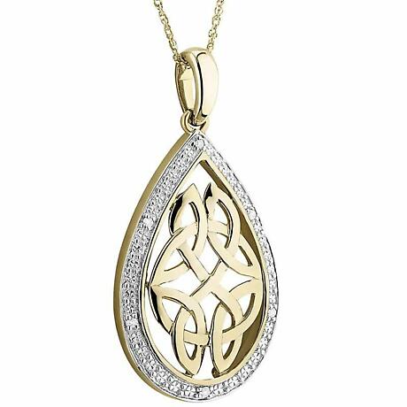 Irish Necklace | 10k Gold Diamond Trinity Knot Oval Pendant