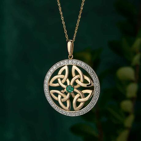 Alternate Image 1 for Irish Necklace | 10k Gold Emerald & Circle Trinity Knot Celtic Pendant