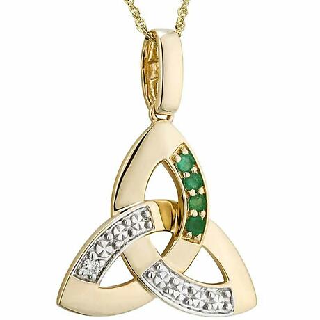 Product Image for Irish Necklace | 10k Gold Emerald & Diamond Trinity Knot Celtic Pendant