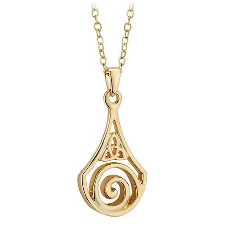 Irish Necklace | Gold Plated Trinity Knot Celtic Spiral Pendant