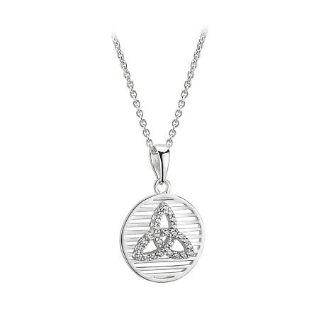 Irish Necklace | Sterling Silver Circle Crystal Celtic Trinity Knot Pendant