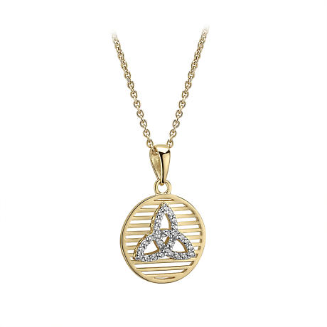 Product Image for Irish Necklace | Vermeil Gold Overlay Sterling Silver Circle Crystal Celtic Trinity Knot Pendant