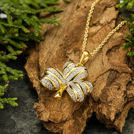 Alternate Image 1 for Irish Necklace | Vermeil Gold Overlay Sterling Silver Crystal Shamrock Pendant