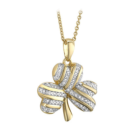 Irish Necklace | Vermeil Gold Overlay Sterling Silver Crystal Shamrock Pendant