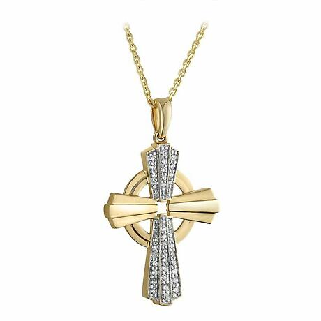 Irish Necklace | 14k Gold Diamond Radiant Celtic Cross Pendant