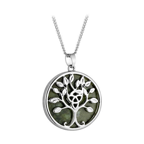 Product Image for Irish Necklace | Rhodium Plated Connemara Marble Celtic Tree of Life Pendant