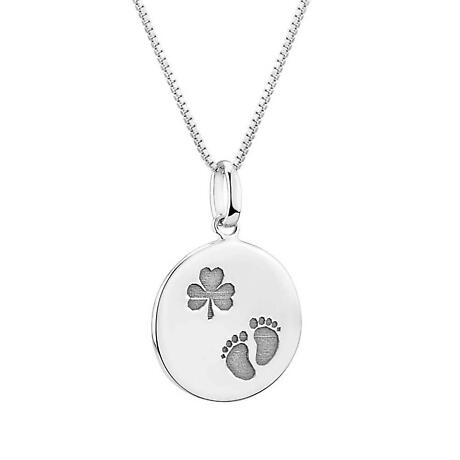 Product Image for Irish Necklace | Sterling Silver Baby Feet Shamrock Disc Pendant