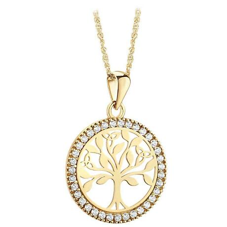 Product Image for Irish Necklace | 10k Yellow Gold CZ Circle Celtic Tree of Life Pendant