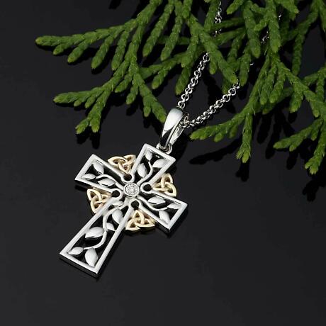 Alternate Image 1 for Irish Necklace | 10k Gold Trinity Knots Tree of Life Diamond Celtic Cross