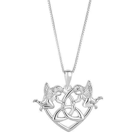 Product Image for Irish Necklace | Sterling Silver Cherubs with Celtic Heart Trinity Knot Pendant
