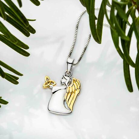 Alternate Image 1 for Irish Necklace | Sterling Silver Gold Plated Angel Trinity Knot Pendant