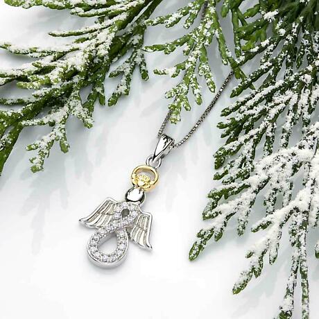 Alternate Image 1 for Irish Necklace | Sterling Silver Gold Plated Angel Infinity Crystal Claddagh Pendant