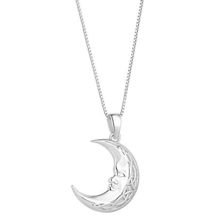 Irish Necklace | Sterling Silver Celtic Trinity Knot Moon Pendant