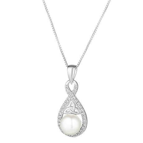 Product Image for Irish Necklace | Sterling Silver Twisted Crystal Trinity Knot Pearl Pendant