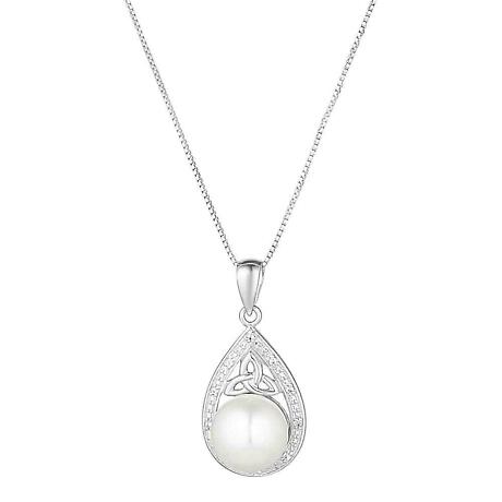 Irish Necklace | Sterling Silver Crystal Trinity Knot Pearl Teardrop Pendant