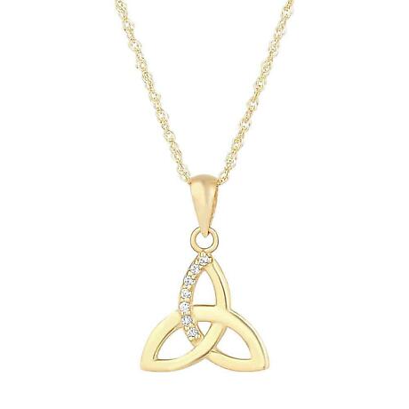 Irish Necklace | 10k Gold Crystal Trinity Knot Pendant