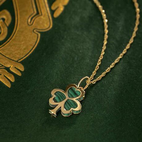 Alternate Image 1 for Irish Necklace | 10k Gold Malachite Shamrock Pendant