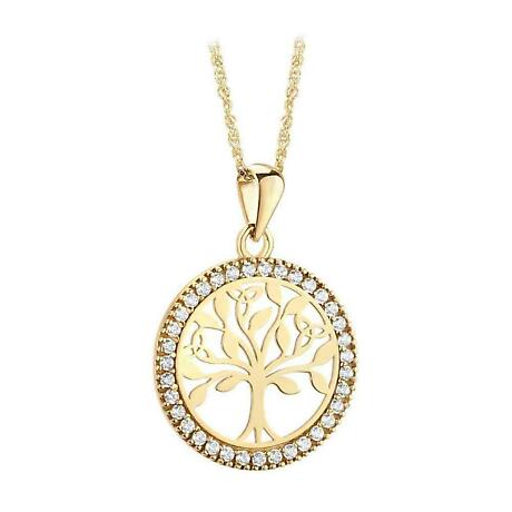 Product Image for Irish Necklace | 14k Yellow Gold Diamond Circle Celtic Tree of Life Pendant