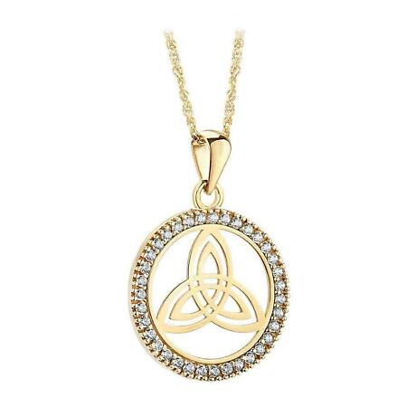Product Image for Irish Necklace | 14k Yellow Gold Diamond Circle Trinity Knot Pendant