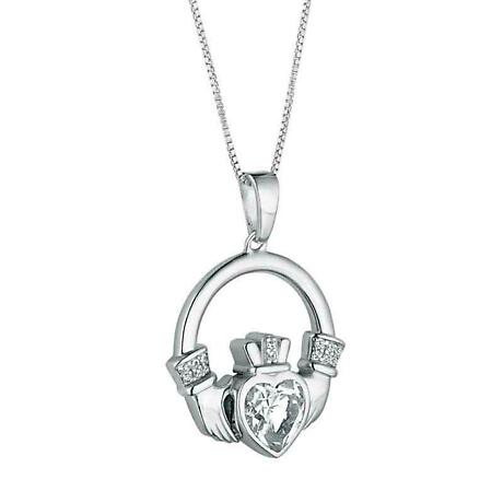 Product Image for Irish Necklace | Sterling Silver Large Crystal Heart Claddagh Pendant